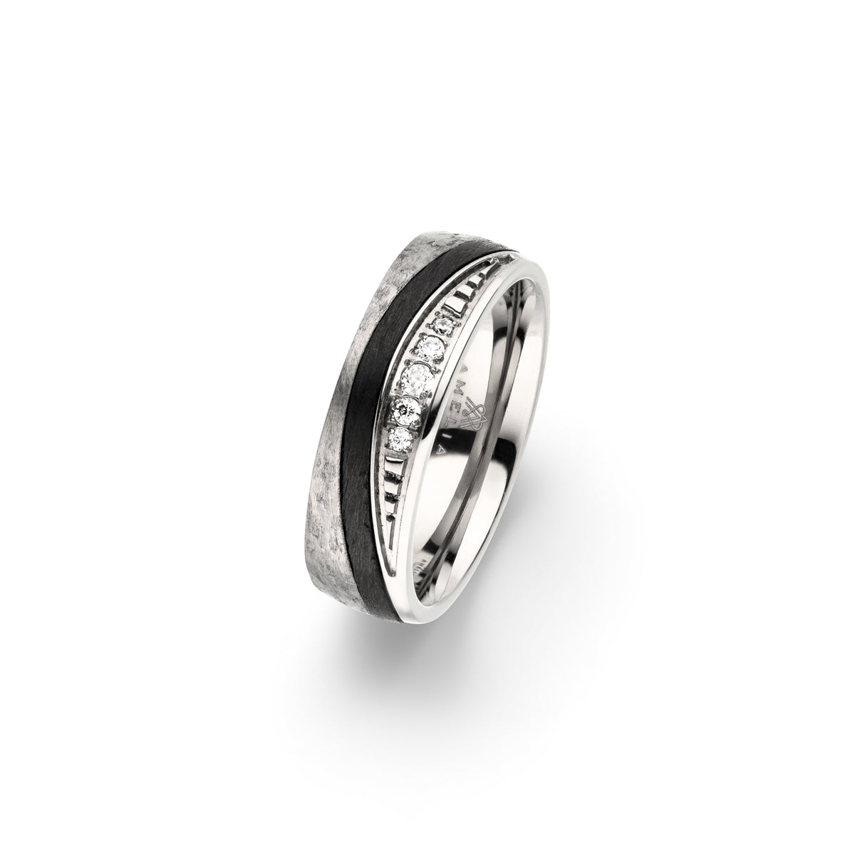 Amelia Jewels 01-011 in Titan & Carbon – Damenring mit Diamantbesatz