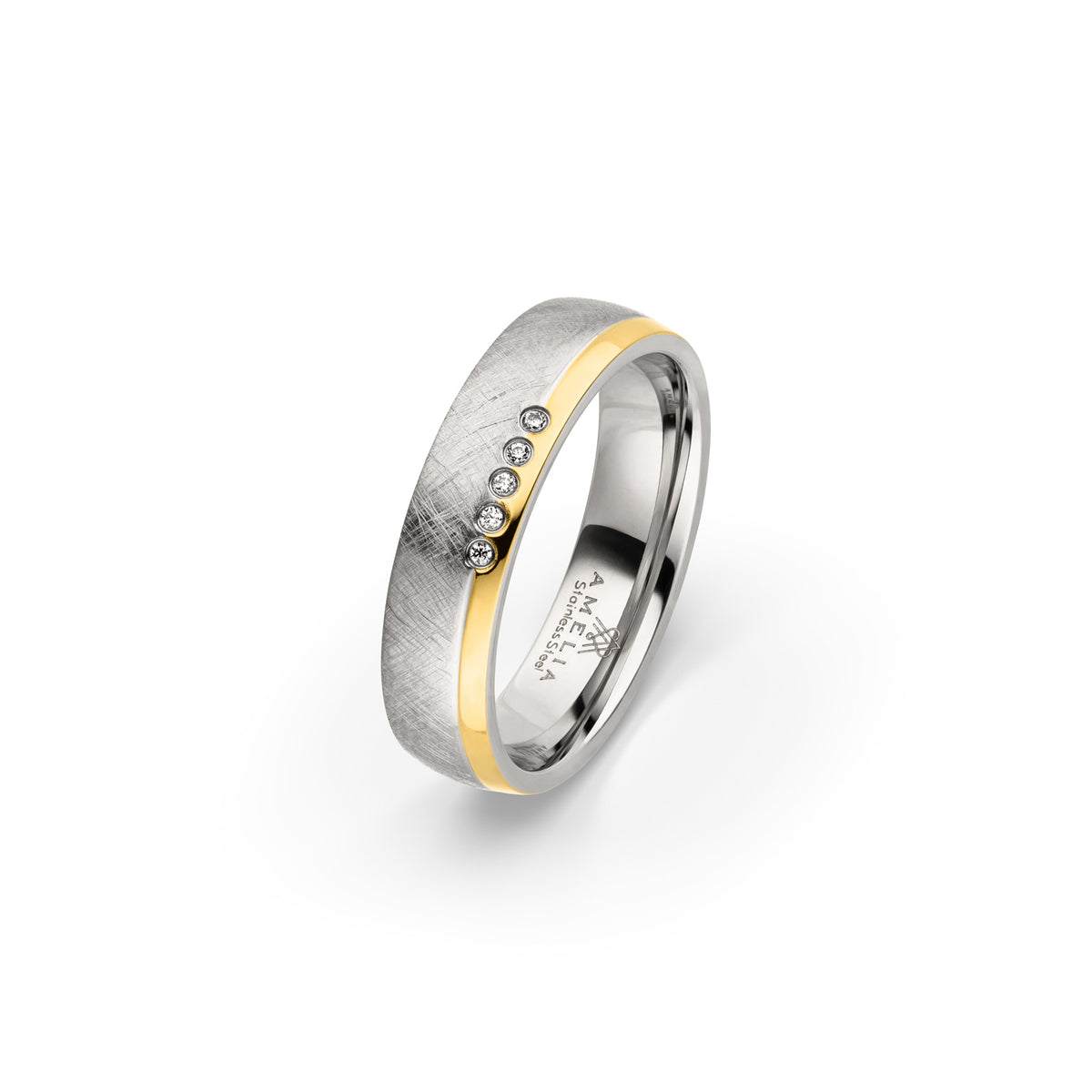 Amelia Jewels 02-003 in Edelstahl – Damenring mit Diamantbesatz