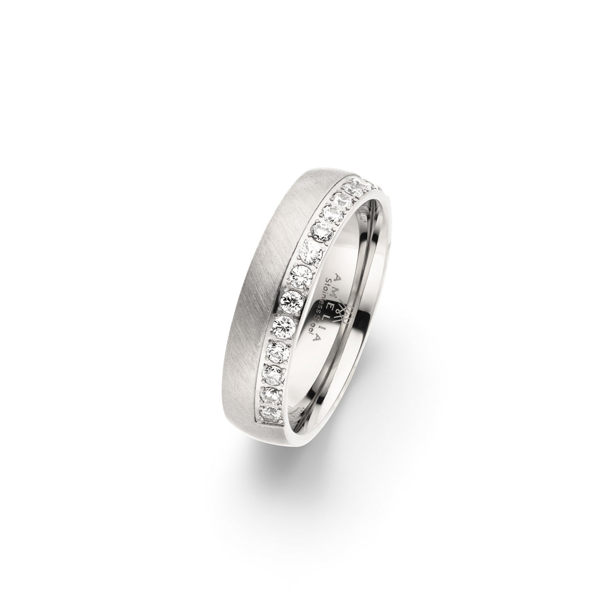 Amelia Jewels 02-009 in Edelstahl – Damenring mit Steinbesatz