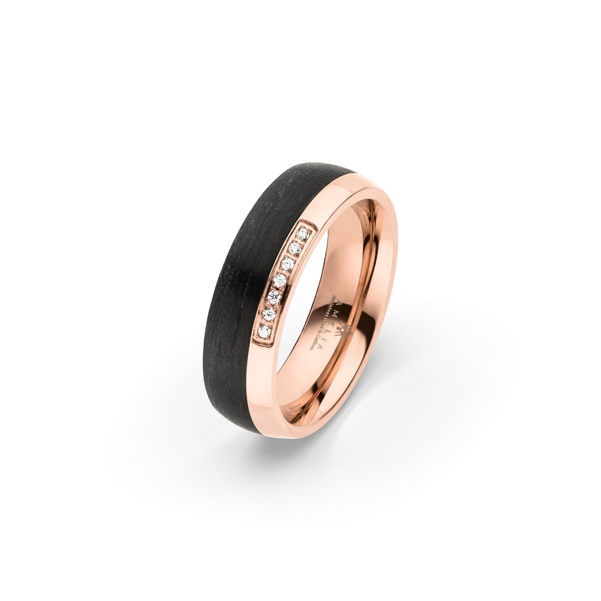 Amelia Jewels 02-011 in Edelstahl & Carbon – Damenring mit Diamantbesatz
