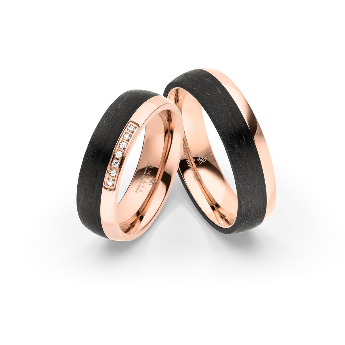 Amelia Jewels 02-011 in Edelstahl & Carbon – Paarringe