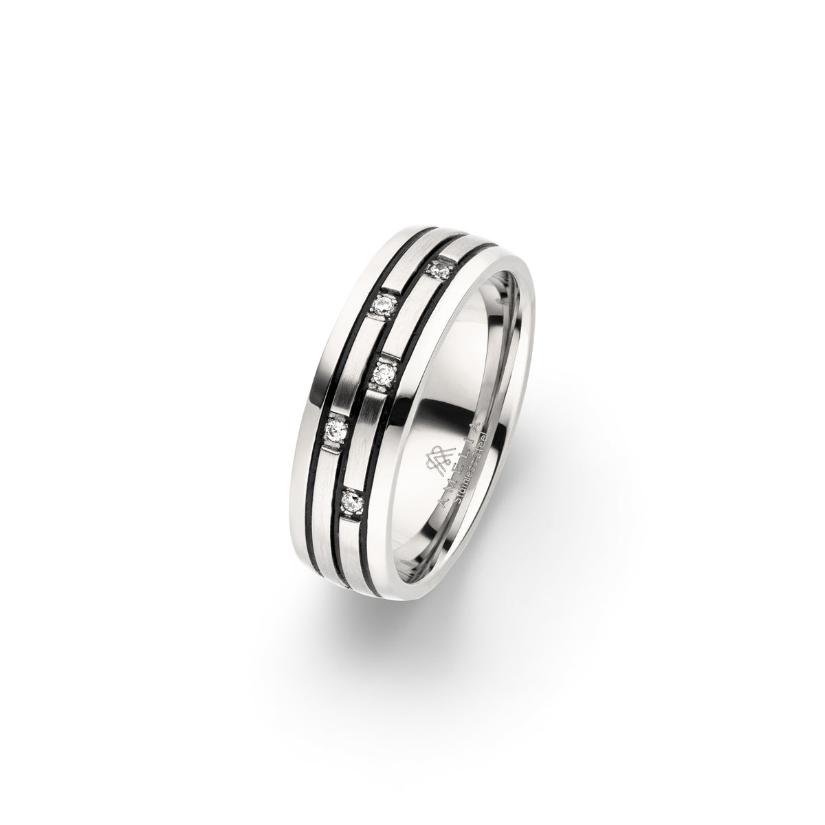 Amelia Jewels 02-012 in Edelstahl – Damenring mit Diamantbesatz