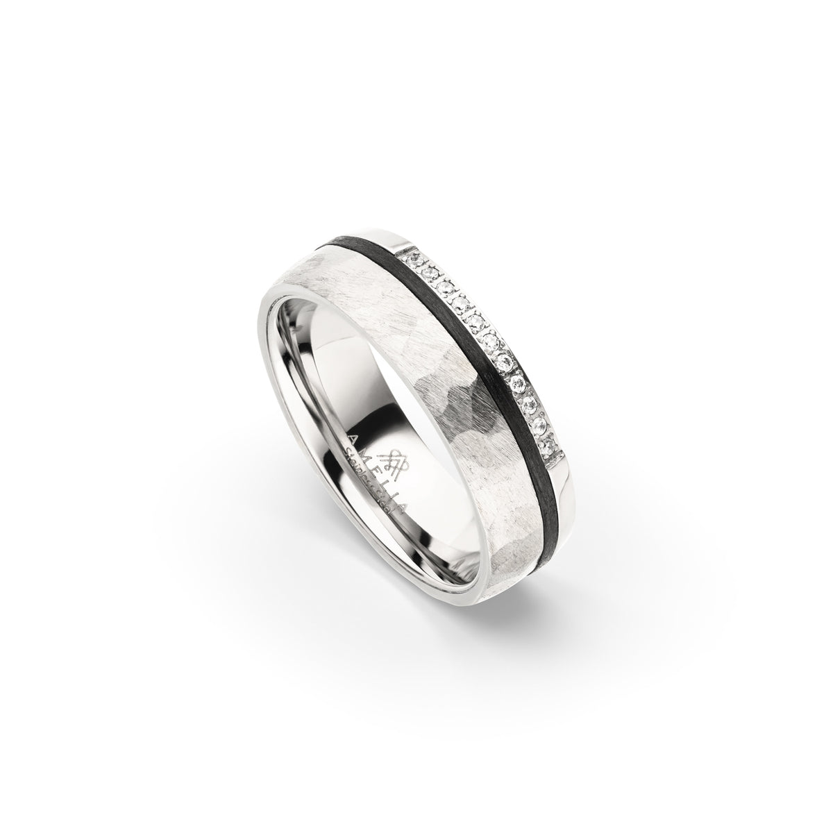 Amelia Jewels 02-013 in Edelstahl & Carbon – Damenring mit Diamantbesatz