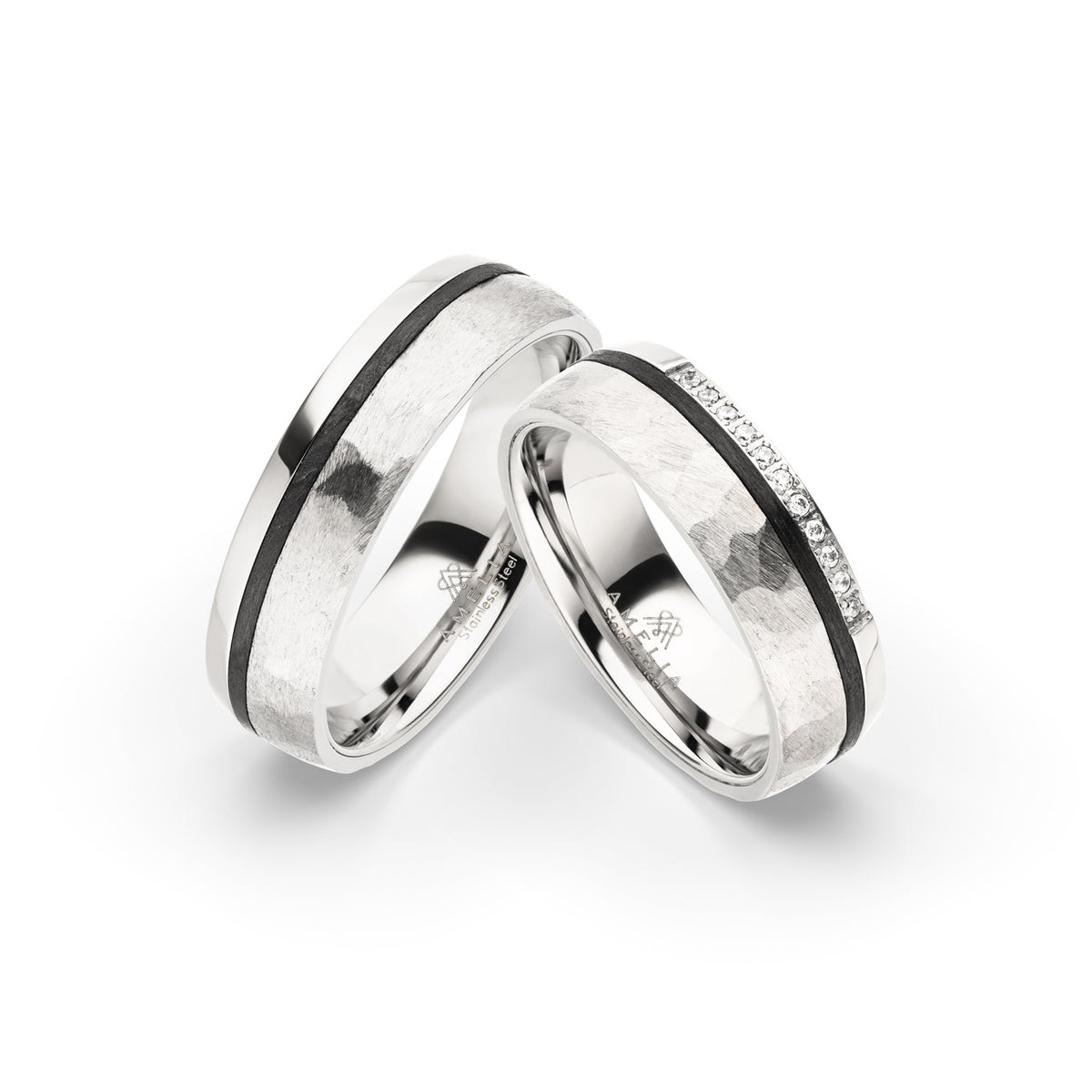 Amelia Jewels 02-013 in Edelstahl & Carbon – Paarringe