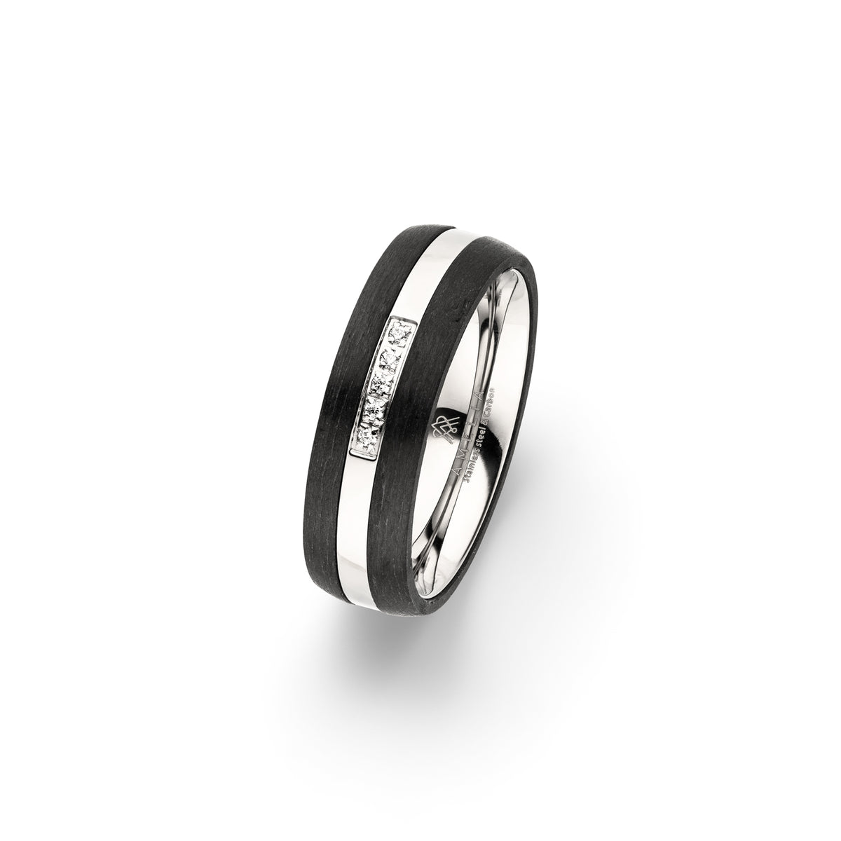 Amelia Jewels 02-016 in Edelstahl & Carbon – Damenring mit Diamantbesatz