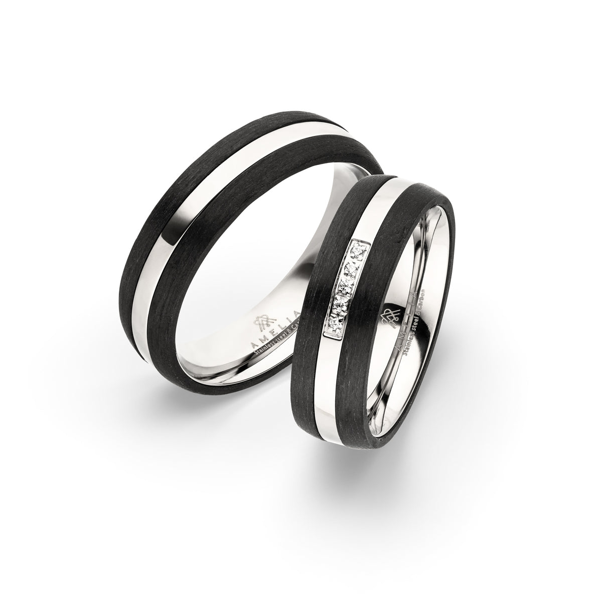 Amelia Jewels 02-016 in Edelstahl & Carbon – Paarringe