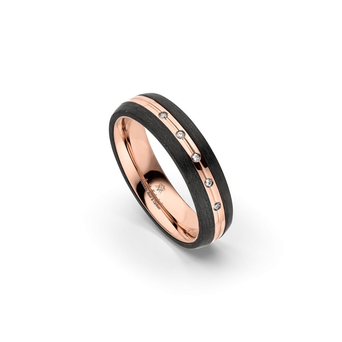 Amelia Jewels 02-017 in Edelstahl & Carbon – Damenring mit Diamantbesatz