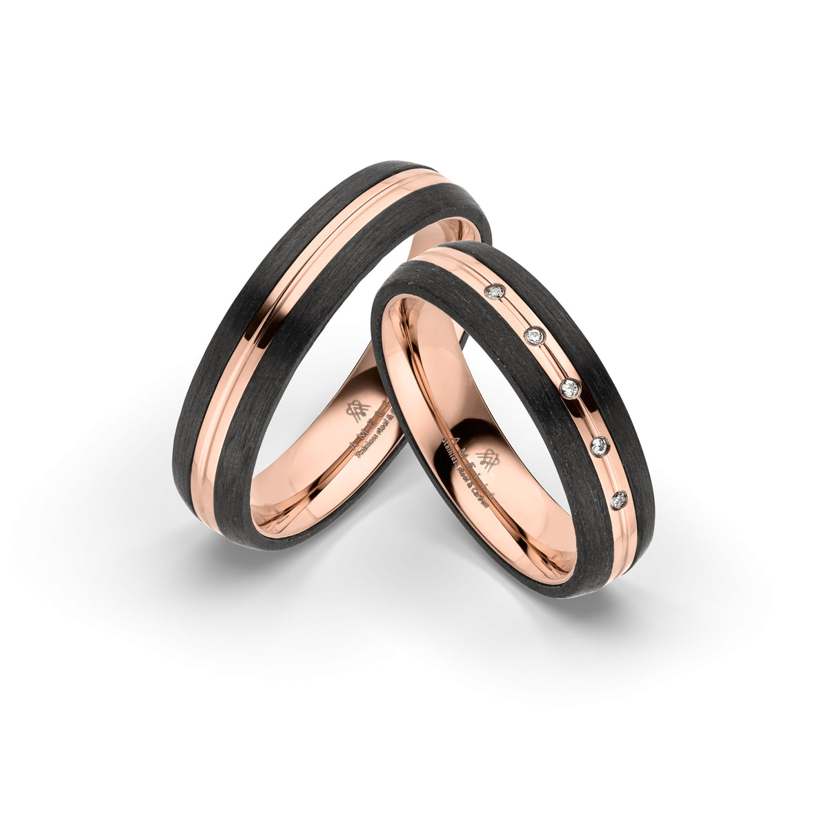 Amelia Jewels 02-017 in Edelstahl & Carbon – Paarringe